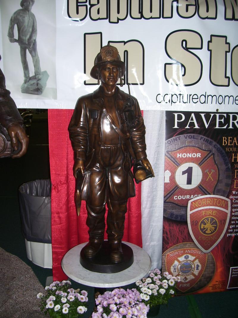 3/4 Scale Bronze Statue with axe- Height 54"- With a Customized Emblem on Helmit